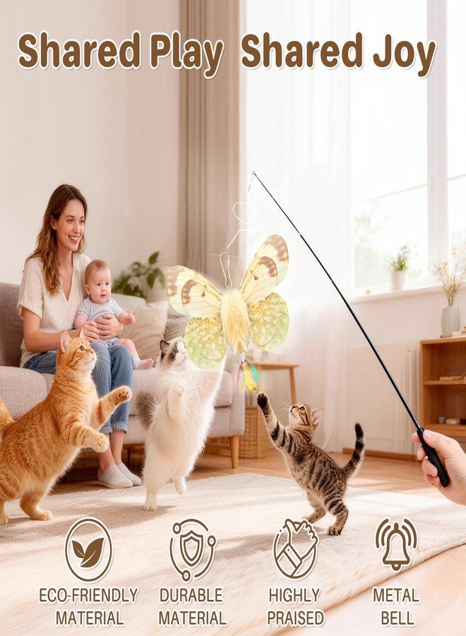 Walfront Interactive Cat Toy, Butterfly Teaser Wand, Retractable 3-Section Wand with 3 Replacement Butterfly Attachments, Indoor Play for Kittens & Adult Cats, Keeps Cats Active & Happy - Image 2